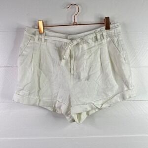 FOREVER 21 White Linen Tie Front Mid Rise Cuffed Shorts Size 28